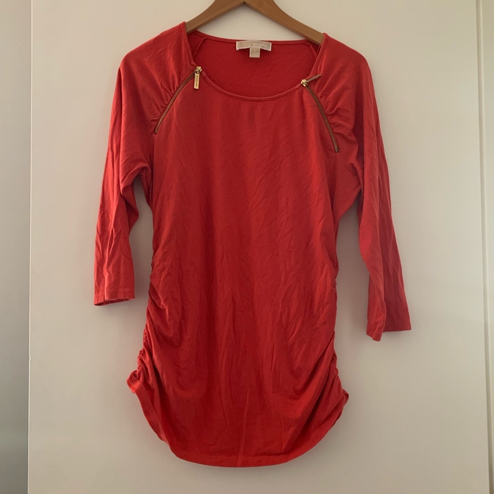 Michael Kors red top with zipper accents size large